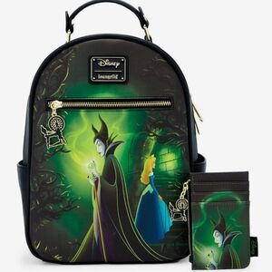 Loungefly Sleeping Beauty Maleficent Backpack and cardholder set